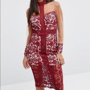 Love Triangle Long-sleeve Midi Lace Dress